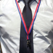Load image into Gallery viewer, Person wearing a lanyard in the colours of the bisexual flag over a shirt and tie.