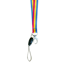 Load image into Gallery viewer, Lanyard in the colours of the pansexual flag with a dog clip attached to the bottom.