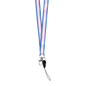 Lanyard in the colours of the transgender flag with a dog clip attached to the bottom.