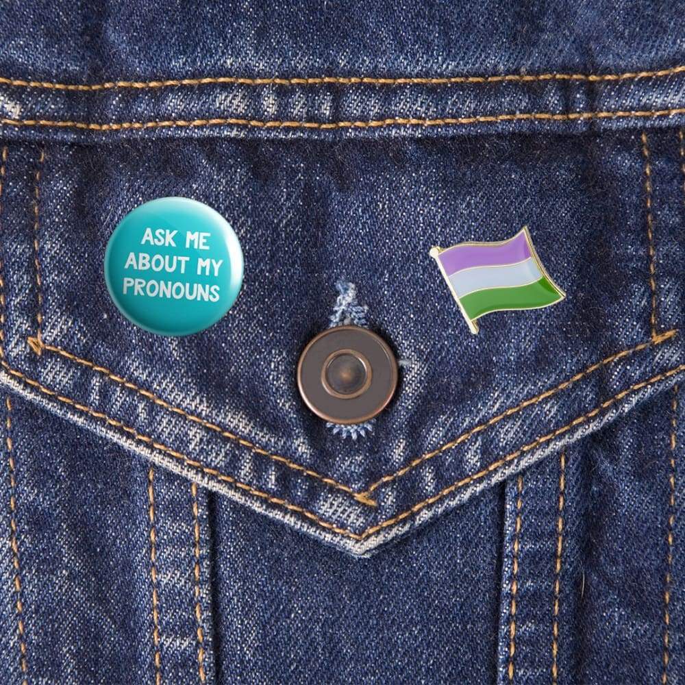 Ask Me About My Pronouns Badge | Rainbow & Co