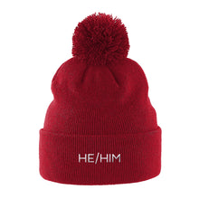 Load image into Gallery viewer, Pronouns Pom Pom Beanie | Red | Rainbow &amp; Co