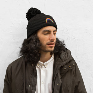 Man Wearing Gay Pride Beanie Hat | Rainbow & Co