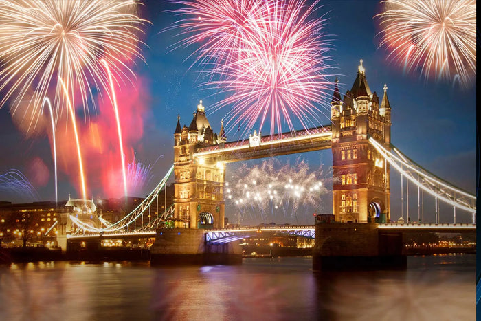 Tower bridge with fireworks, London