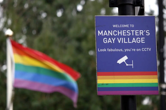 CCTV sign for Manchester’s Gay Village reading ‘Look fabulous, you’re on CCTV’