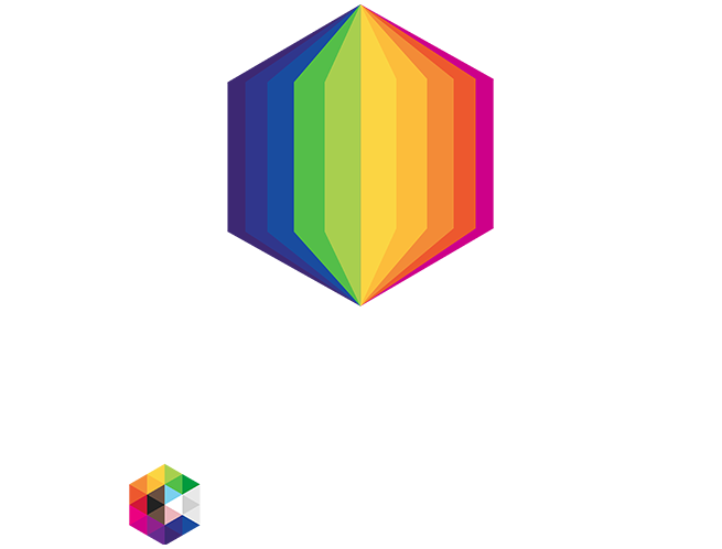 LGBT+Fund rainbow geometric logo, powered by Consortium