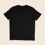 Back view of plain black T-shirt showing no print on the back.