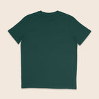 Back view of plain glazed green T-shirt showing no print on the back.