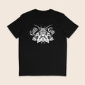 Black Goth Gay shirt featuring an intricate white gothic moth illustration with Goth Gay lettering