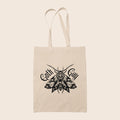 Natural Goth Gay tote bag featuring a detailed black gothic moth illustration with blackletter text