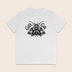 White Goth Gay shirt featuring an intricate black gothic moth illustration with Goth Gay lettering