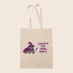 Natural cotton tote bag featuring a wizard toad in purple with the words Toadally For Trans Rights