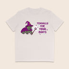 Vintage white T-shirt featuring a green wizard toad in a purple hat and cape with the words Toadally for Trans Rights.