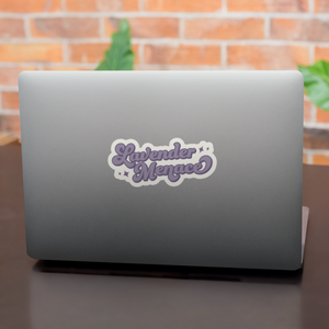 Lavender Menace Sticker on a Laptop Lid