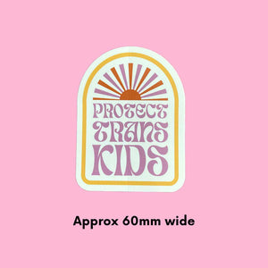 Protect Trans Kids Retro Pride Sticker Approx 60mm wide