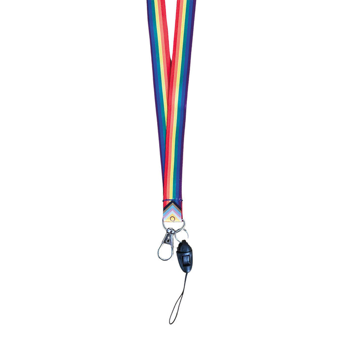 Lanyard in the colours of the intersex inclusive progress flag with a dog clip attached to the bottom.