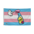 TERF Repellent flag - Trans flag background with a spray bottle labelled 'TERF Repellent' 