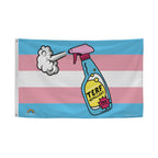 TERF Repellent flag - Trans flag background with a spray bottle labelled 'TERF Repellent' 