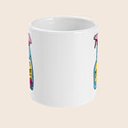 A white ceramic mug is shown at a slight angle with two TERF Repellent spray bottle illustrations printed on either side of the visible face. The bottles are brightly coloured with pink nozzles, blue bodies, and yellow labels that say “TERF REPELLENT” in bold black text. A pink starburst near the bottom reads “100% EFFECTIVE.”