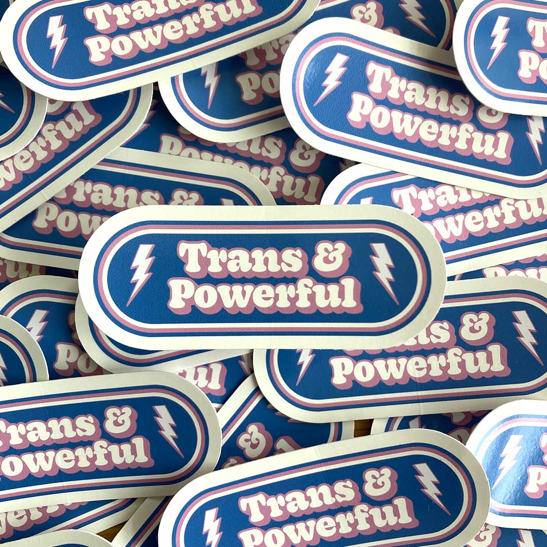 Trans & Powerful Sticker | Retro Trans Pride Sticker – Rainbow & Co
