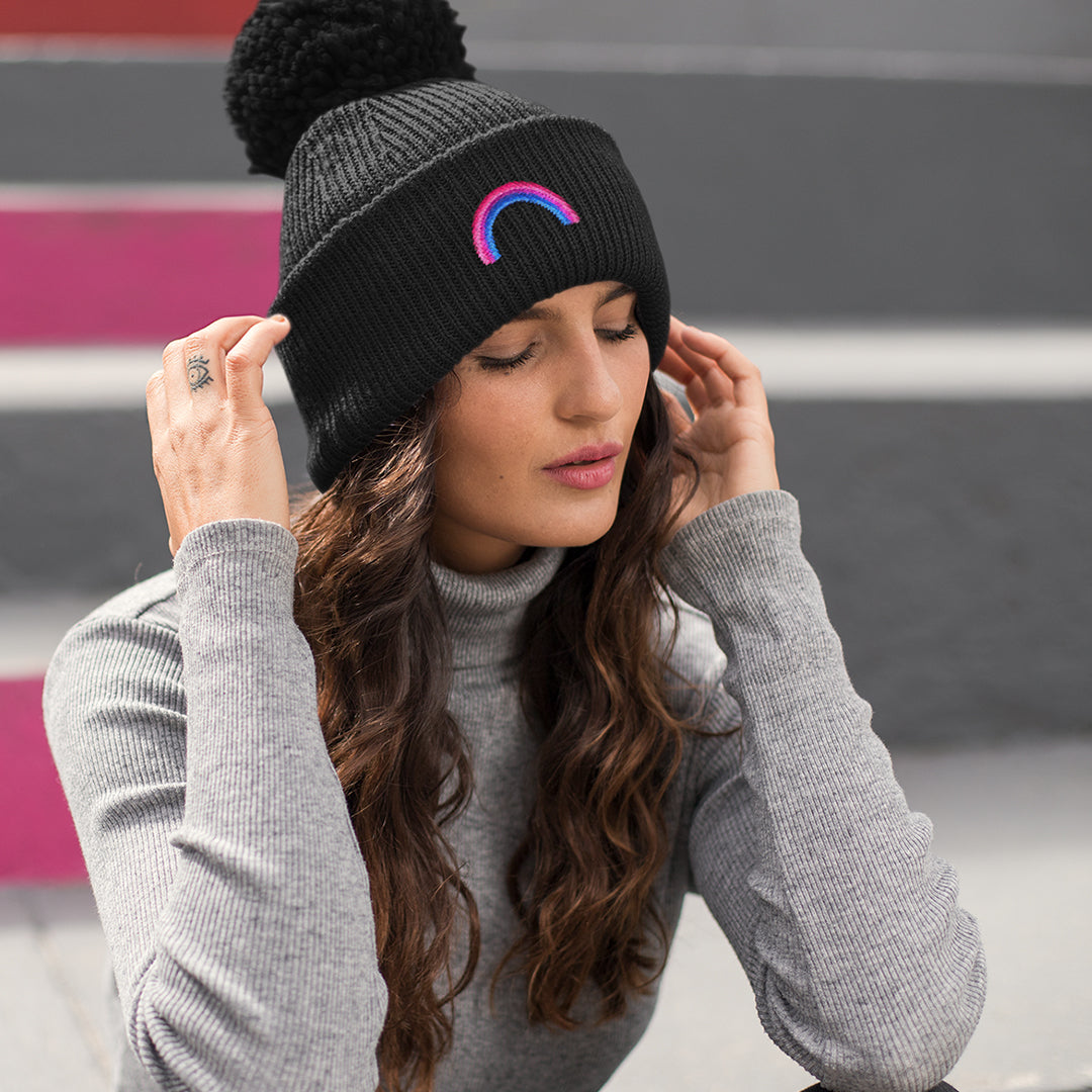 Woman wearing a Bisexual Pride Beanie Hat