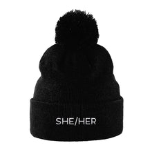 Load image into Gallery viewer, She Her Pronouns Beanie | Black | Rainbow &amp; Co