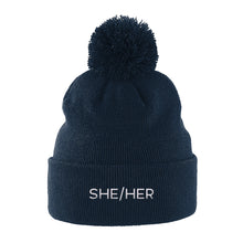 Load image into Gallery viewer, She Her Pronouns Beanie | Navy | Rainbow &amp; Co