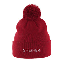 Load image into Gallery viewer, She Her Beanie Hat | Red | Rainbow &amp; Co