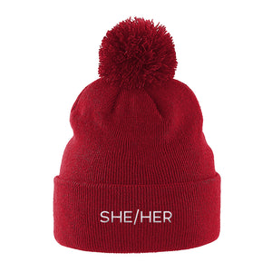 She Her Beanie Hat | Red | Rainbow & Co