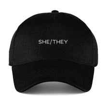 Load image into Gallery viewer, She They Baseball Cap | Black | Rainbow &amp; Co