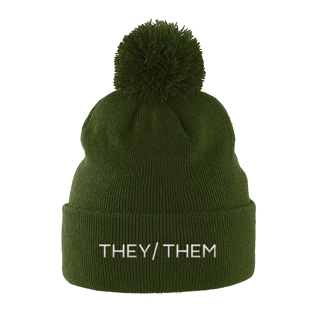 They Them Pronouns Pom Pom Beanie | Green | Rainbow & Co