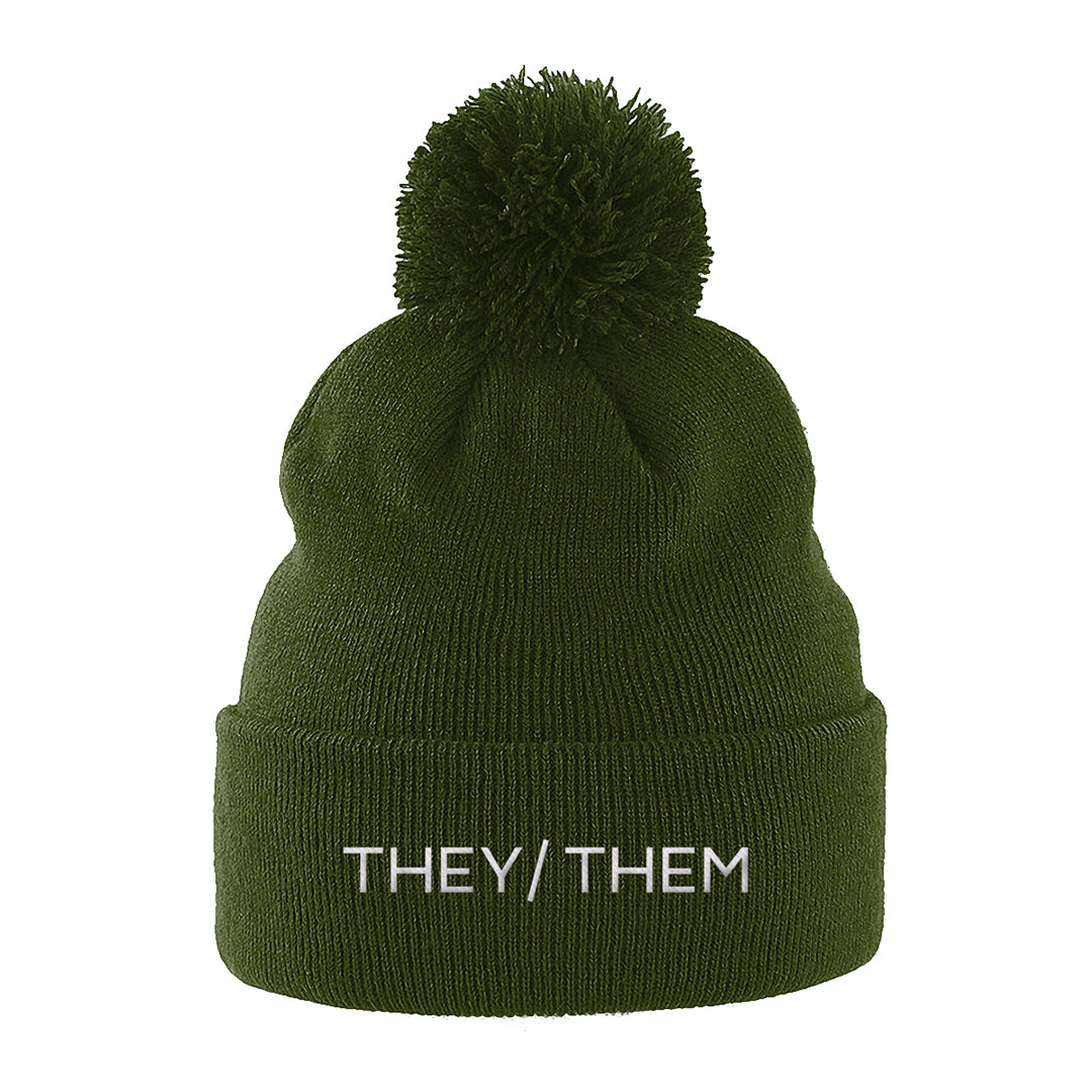 They Them Pronouns Pom Pom Beanie | Green | Rainbow & Co