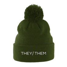 Load image into Gallery viewer, They Them Pronouns Pom Pom Beanie | Green | Rainbow &amp; Co