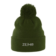 Load image into Gallery viewer, Ze Hir Pronouns Pom Pom Beanie | Green | Rainbow &amp; Co