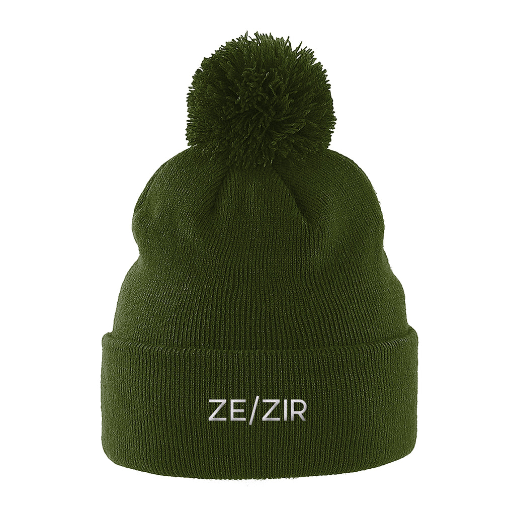 Ze Zir Pronouns Pom Pom Beanie | Green | Rainbow & Co