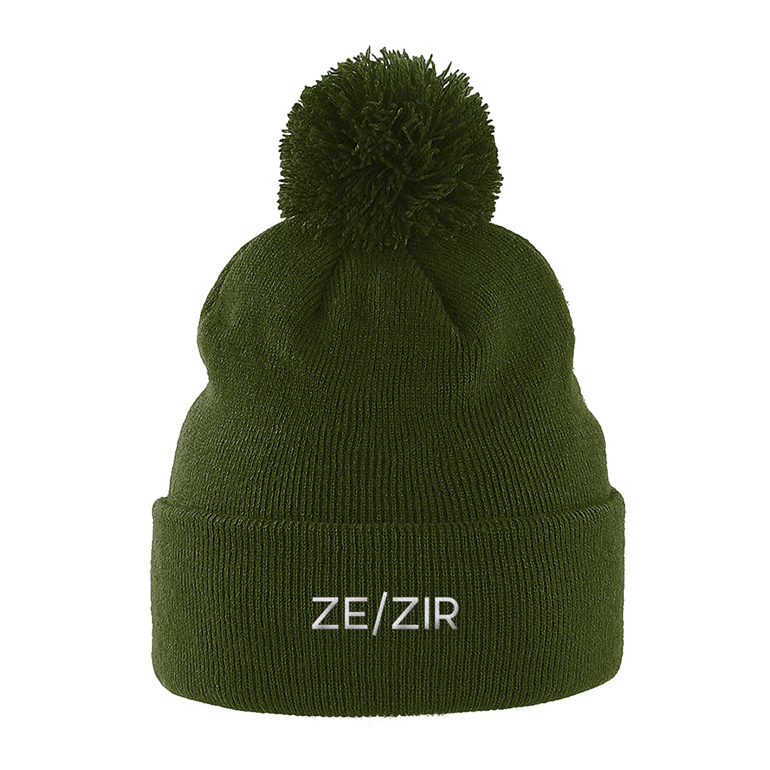 Ze Zir Pronouns Pom Pom Beanie | Green | Rainbow & Co
