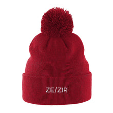 Load image into Gallery viewer, Ze Zir Pronouns Beanie Hat | Red | Rainbow &amp; Co
