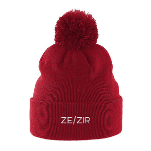 Ze Zir Pronouns Beanie Hat | Red | Rainbow & Co