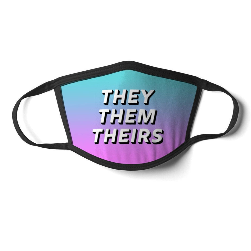 They Them Pronoun Face Mask in blue/purple.