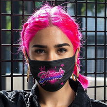 Load image into Gallery viewer, Woman with pink hear wearing a Biconic face mask.